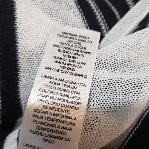 Chicos 3 Open Front Long Cardigan Sweater Womens XL Black White Stripe Stretch - Picture 7 of 7